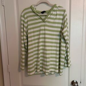 Lands' End Light Green and White Striped Top